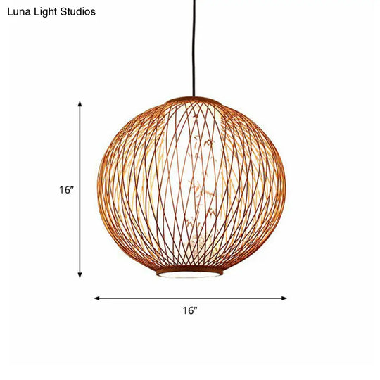 Bamboo Ball Pendant Light Kit - 1 Bulb 3 Sizes Wood Hanging Lamp