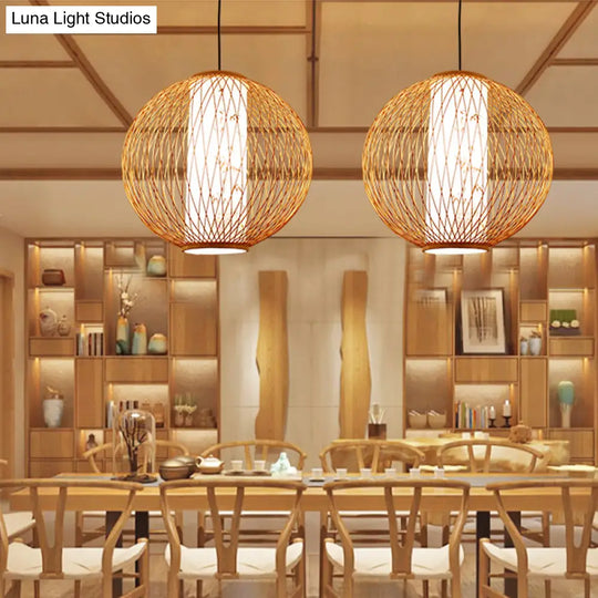 Bamboo Ball Pendant Light Fixture - Wood Hanging Lamp Kit (1 Bulb 16’/19.5’/23.5’ Width)