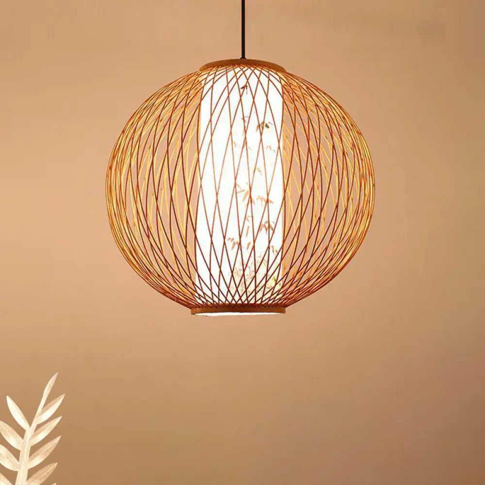 Bamboo Ball Pendant Light Fixture - Wood Hanging Lamp Kit (1 Bulb 16’/19.5’/23.5’ Width) / 16’