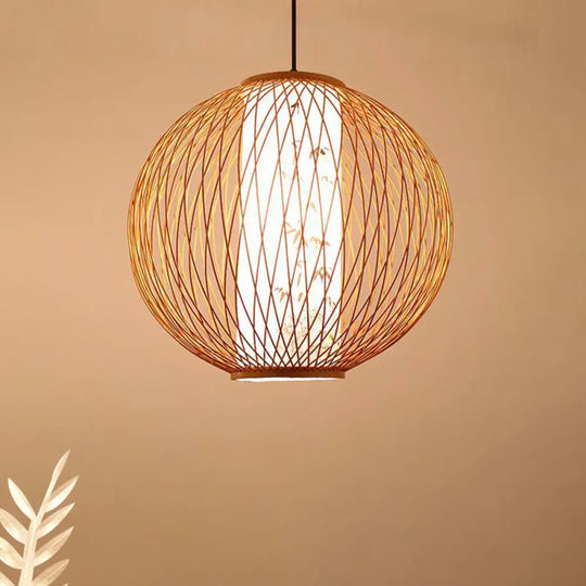 Bamboo Ball Pendant Light Fixture - Wood Hanging Lamp Kit (1 Bulb 16’/19.5’/23.5’ Width) / 16’