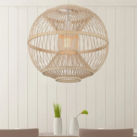 Bamboo Ball Shade Ceiling Light Fixture For Modern Dining Rooms With Beige Finish