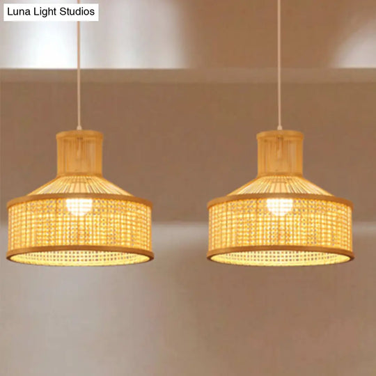 Bamboo Barn-Shape Hanging Lamp: Contemporary Beige Ceiling Lighting