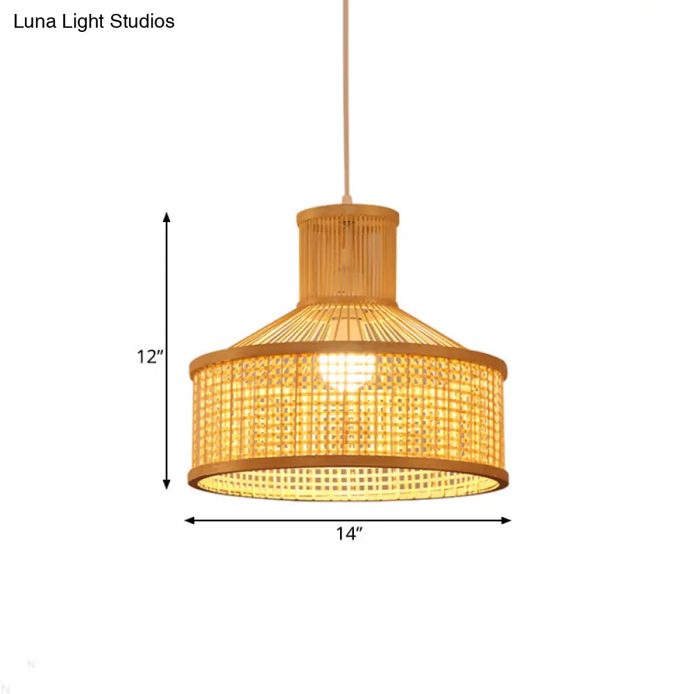 Bamboo Barn Hanging Lamp - Contemporary Style 1 Head Beige Ceiling Lighting