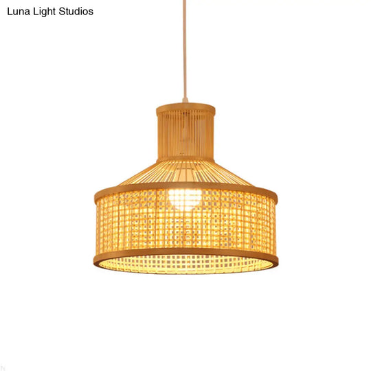 Bamboo Barn Hanging Lamp - Contemporary Style 1 Head Beige Ceiling Lighting