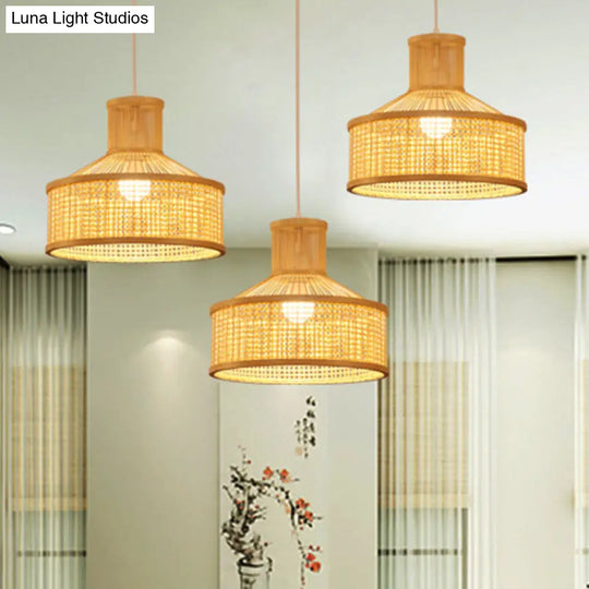 Bamboo Barn Hanging Lamp - Contemporary Style 1 Head Beige Ceiling Lighting