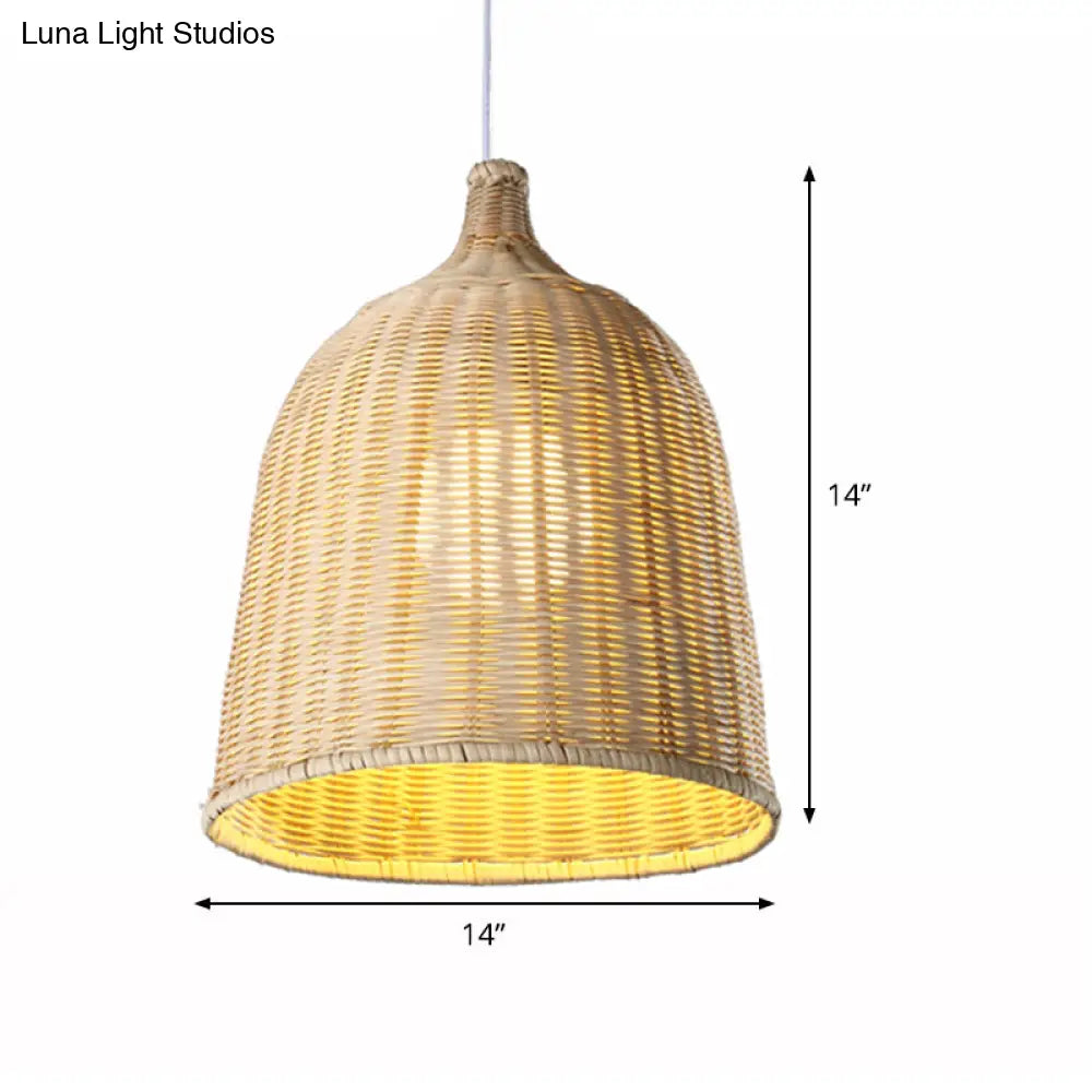 Bamboo Bell Drop Pendant Light Beige 12/14 Inch Wide