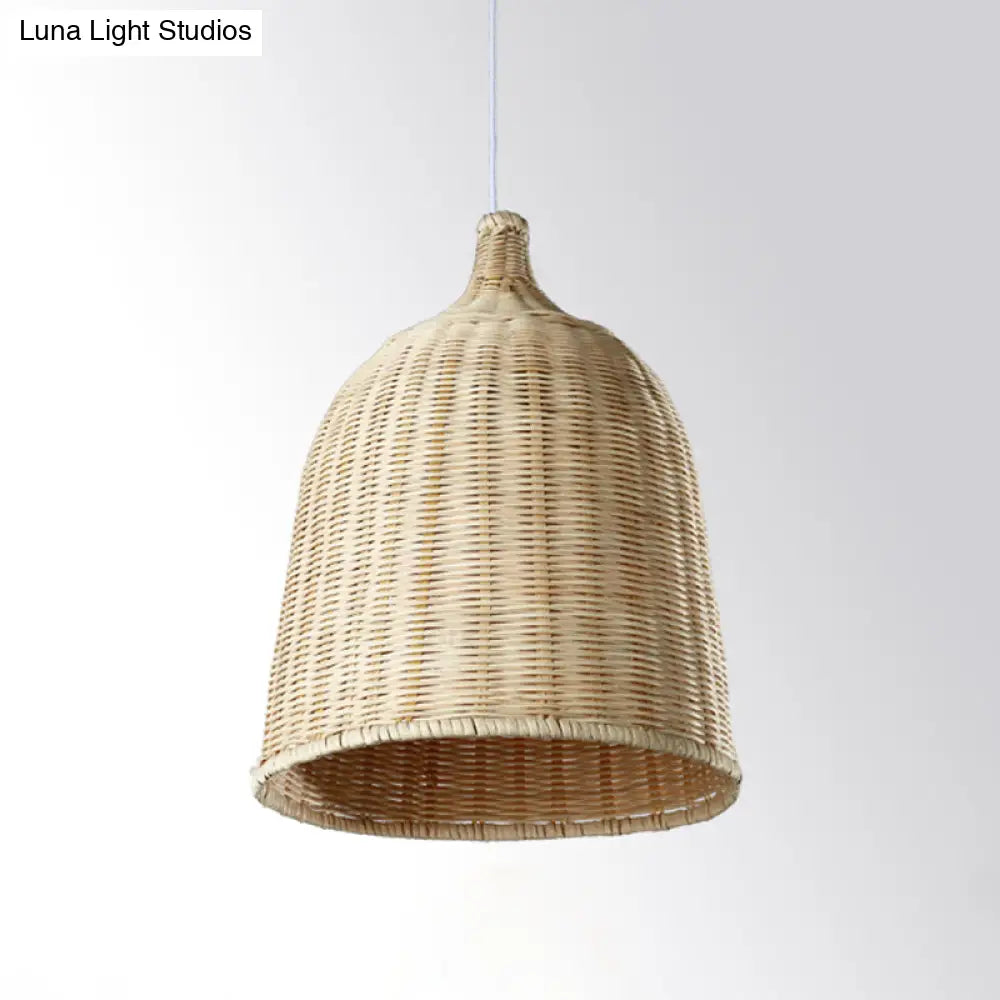 Bamboo Bell Drop Pendant Light Beige 12/14 Inch Wide