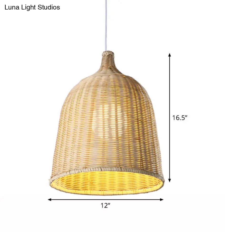 Bamboo Bell Drop Pendant Light Beige 12/14 Inch Wide