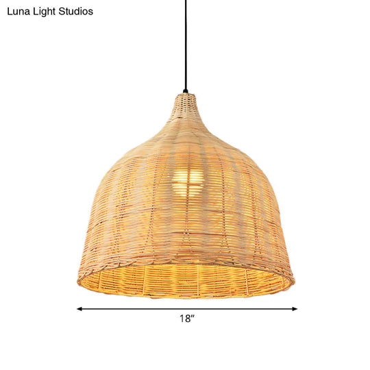 Bamboo Bell Hanging Lamp: Handcrafted 1-Light Pendant For Restaurants - 10’/12’/23.5’ Wide