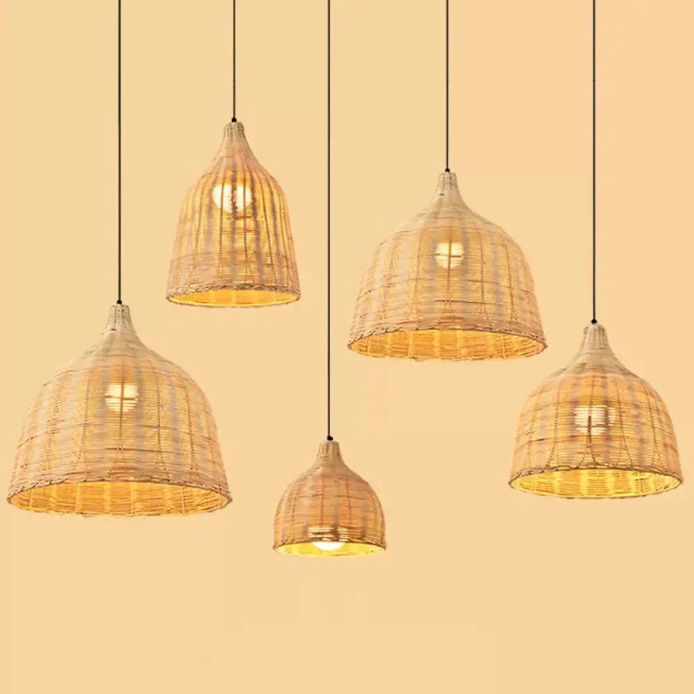 Bamboo Bell Hanging Lamp: Handcrafted 1-Light Pendant For Restaurants - 10’/12’/23.5’ Wide