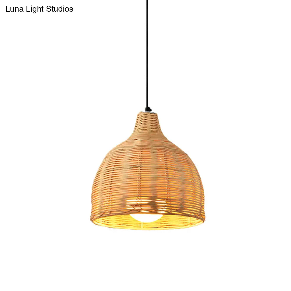 Bamboo Bell Hanging Lamp: Handcrafted 1-Light Pendant For Restaurants - 10’/12’/23.5’ Wide