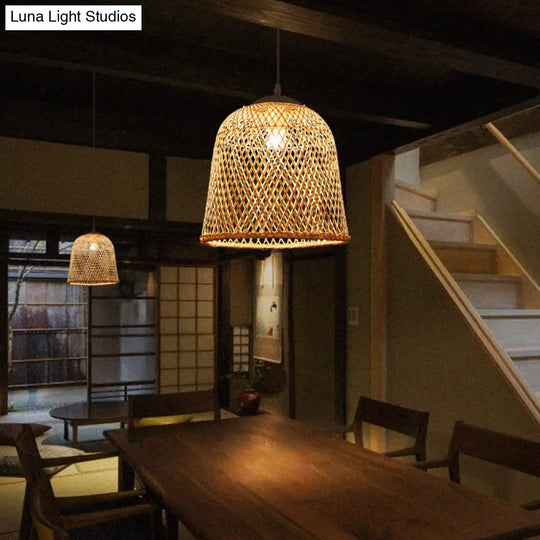 Bamboo Bell Pendant Light: Contemporary Wood Single-Bulb Suspension