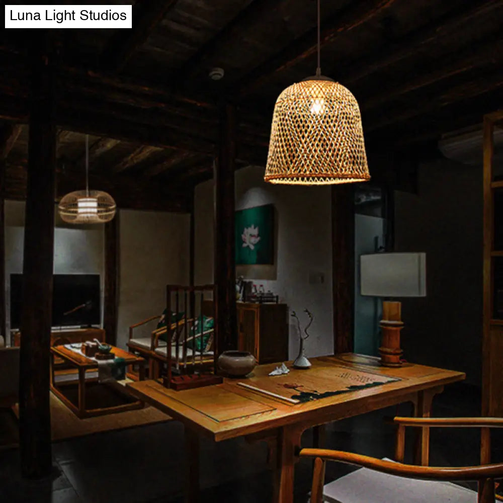 Bamboo Bell Pendant Light: Contemporary Wood Single-Bulb Suspension