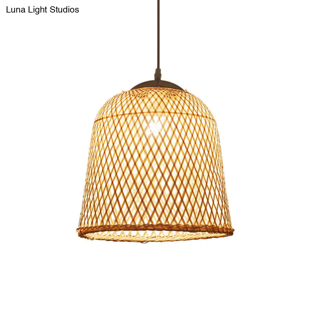 Bamboo Bell Pendant Light: Contemporary Wood Single-Bulb Suspension