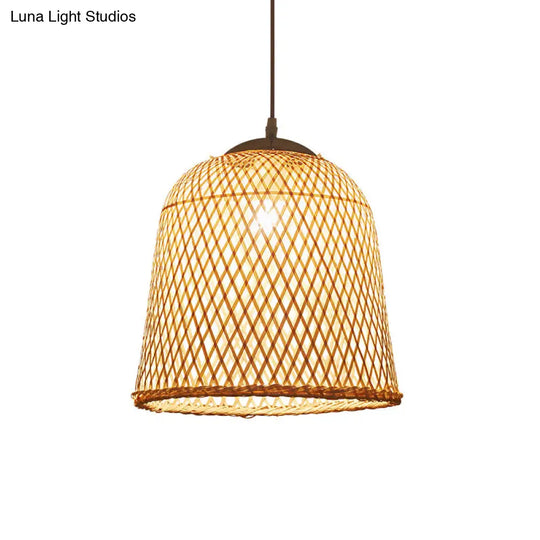 Bamboo Bell Pendant Light: Contemporary Wood Single-Bulb Suspension