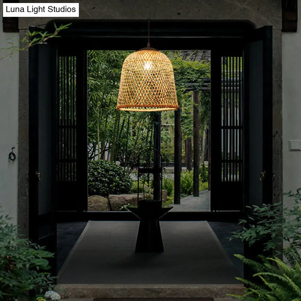 Bamboo Bell Pendant Light: Contemporary Wood Single-Bulb Suspension