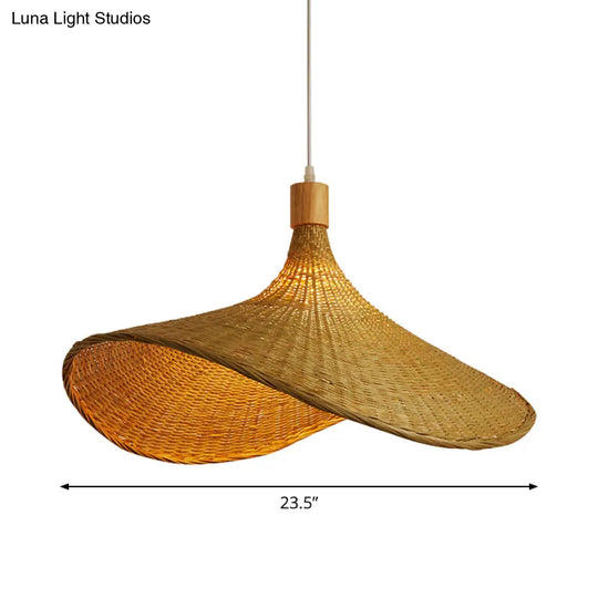 Bamboo Braided Asian Style Pendant Light - Beige 1-Light Suspension Lamp For Table 19.5’/23.5’ W