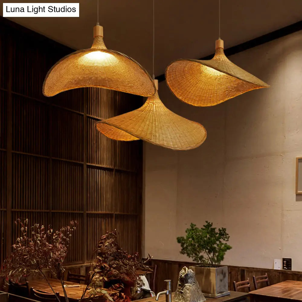 Bamboo Braided Asian Style Pendant Light - Beige 1-Light Suspension Lamp For Table 19.5’/23.5’ W