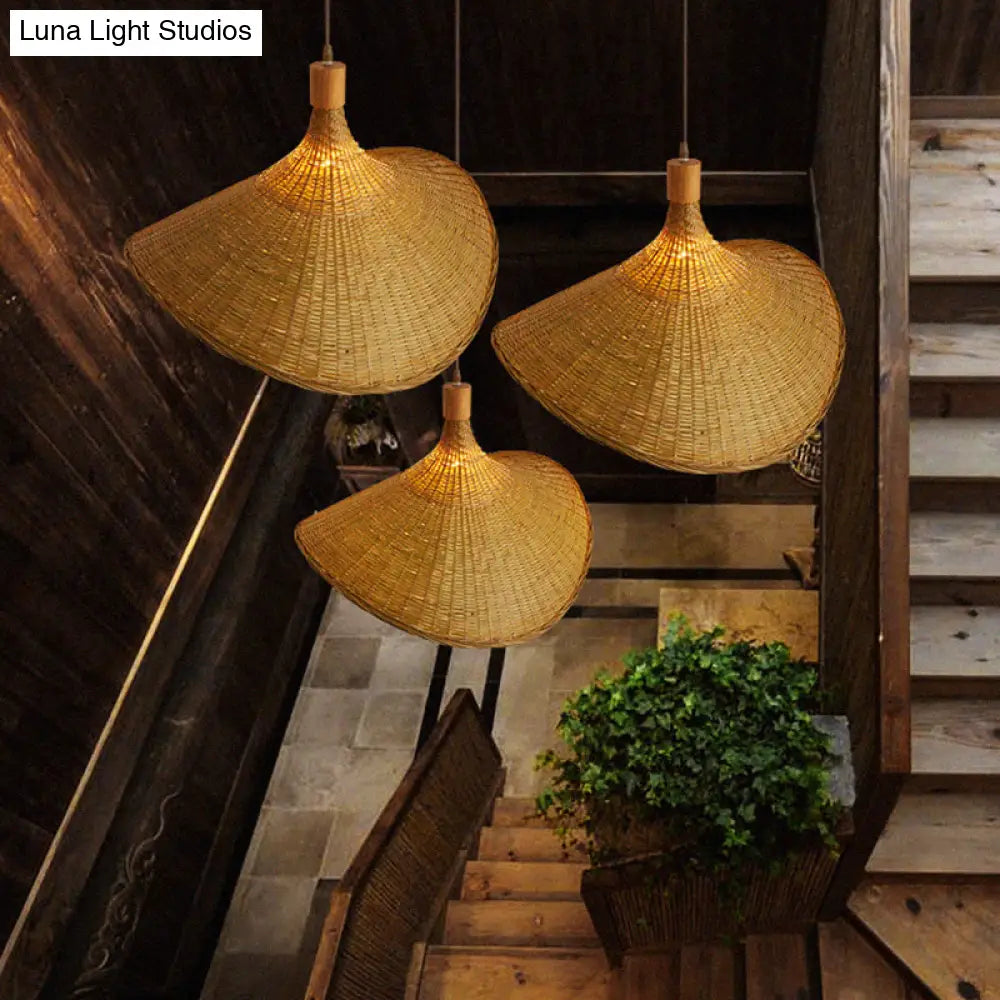 Bamboo Braided Asian Style Pendant Light - Beige 1-Light Suspension Lamp For Table 19.5’/23.5’ W