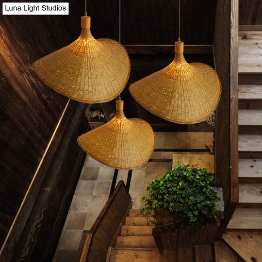 Bamboo Braided Asian Style Pendant Light - Beige 1-Light Suspension Lamp For Table 19.5’/23.5’ W