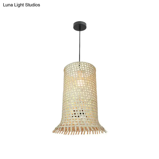 Bamboo Braided Ceiling Lamp With Fringe Trim - Asian-Inspired Pendant Light