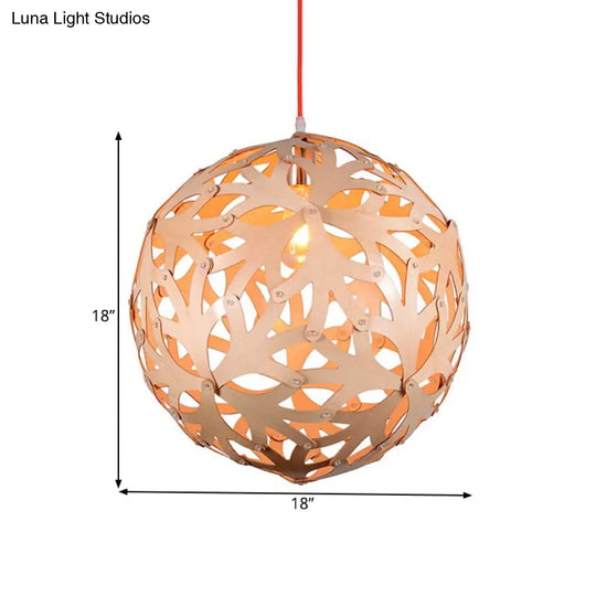 Bamboo Braided Globe Pendant Light - Modern 1-Head Lounge Ceiling Lamp In Wood