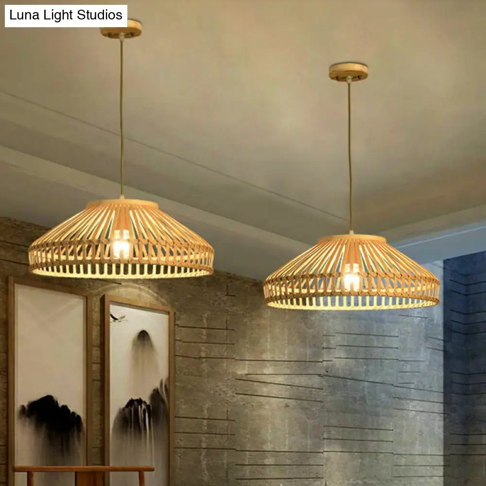 Bamboo Cage Pendant Lamp: Modern Hanging Light In Beige