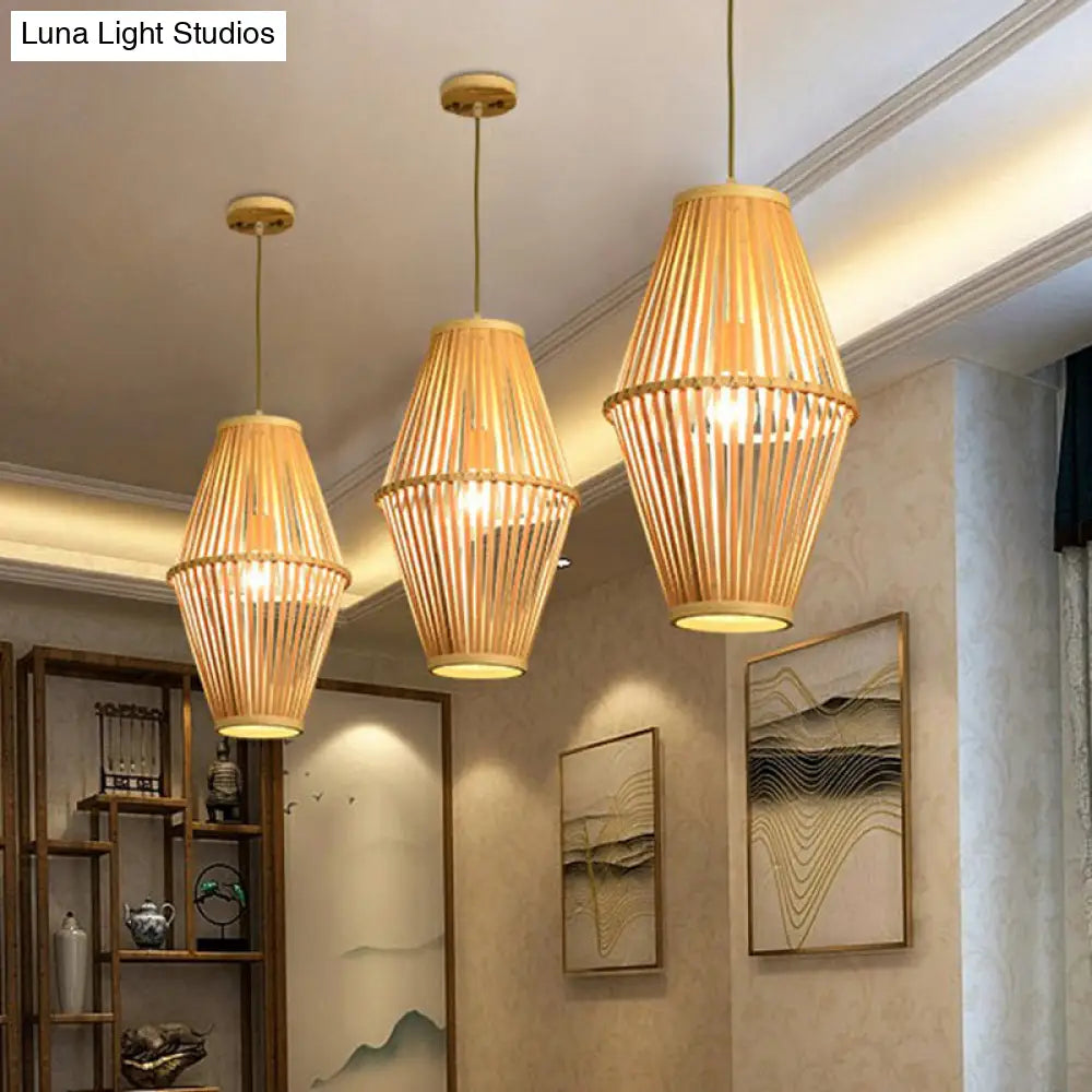 Bamboo Cage Pendant Lamp: Modern Hanging Light In Beige