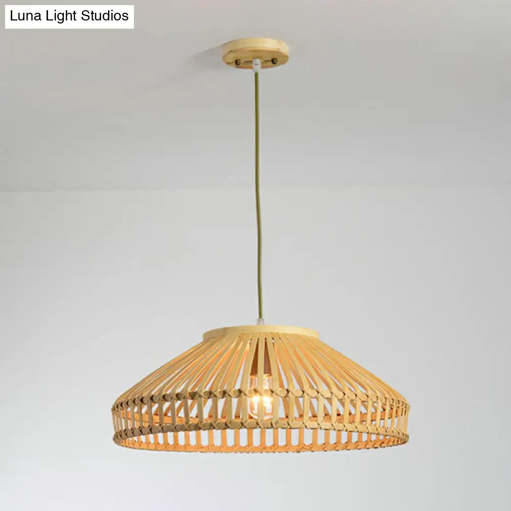 Bamboo Cage Pendant Lamp: Modern Hanging Light In Beige