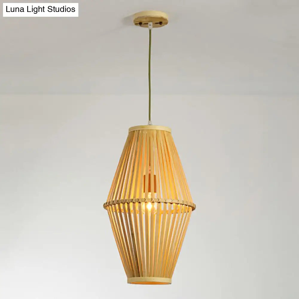 Bamboo Cage Pendant Lamp: Modern Hanging Light In Beige