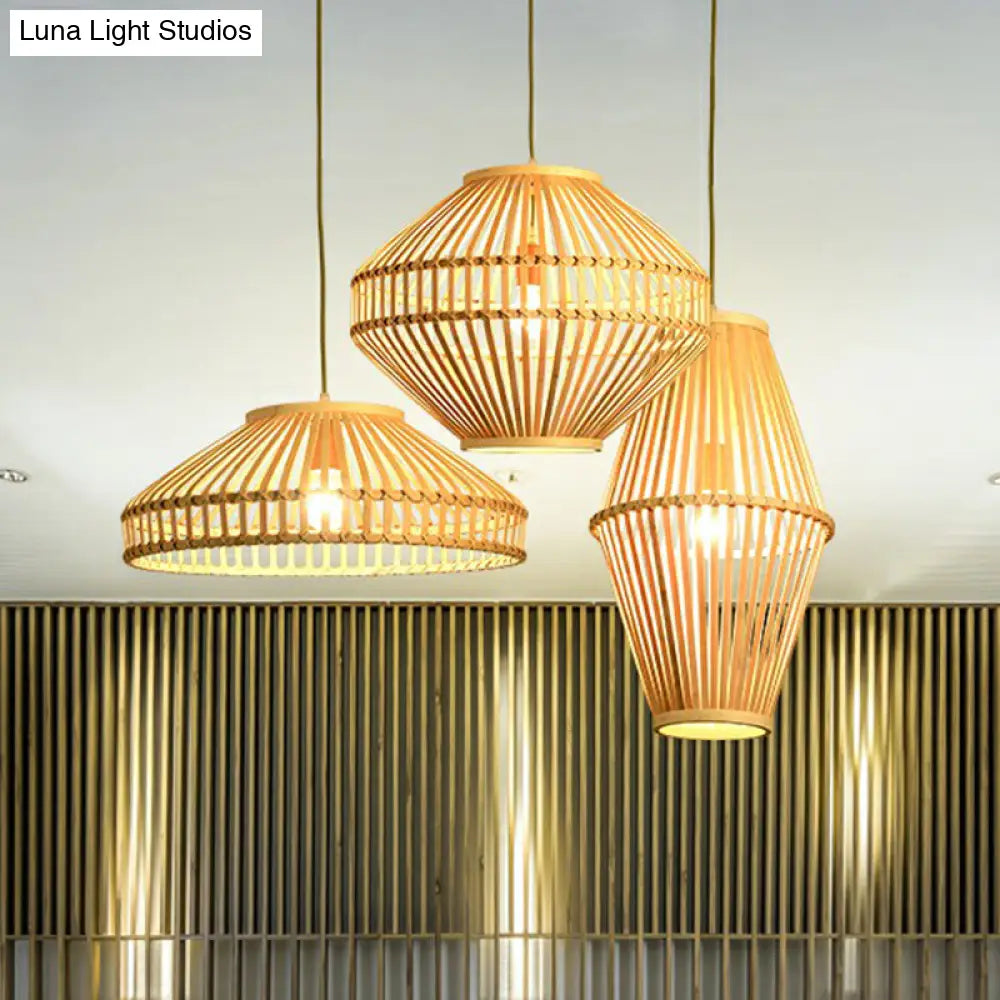 Bamboo Cage Pendant Lamp: Modern Hanging Light In Beige