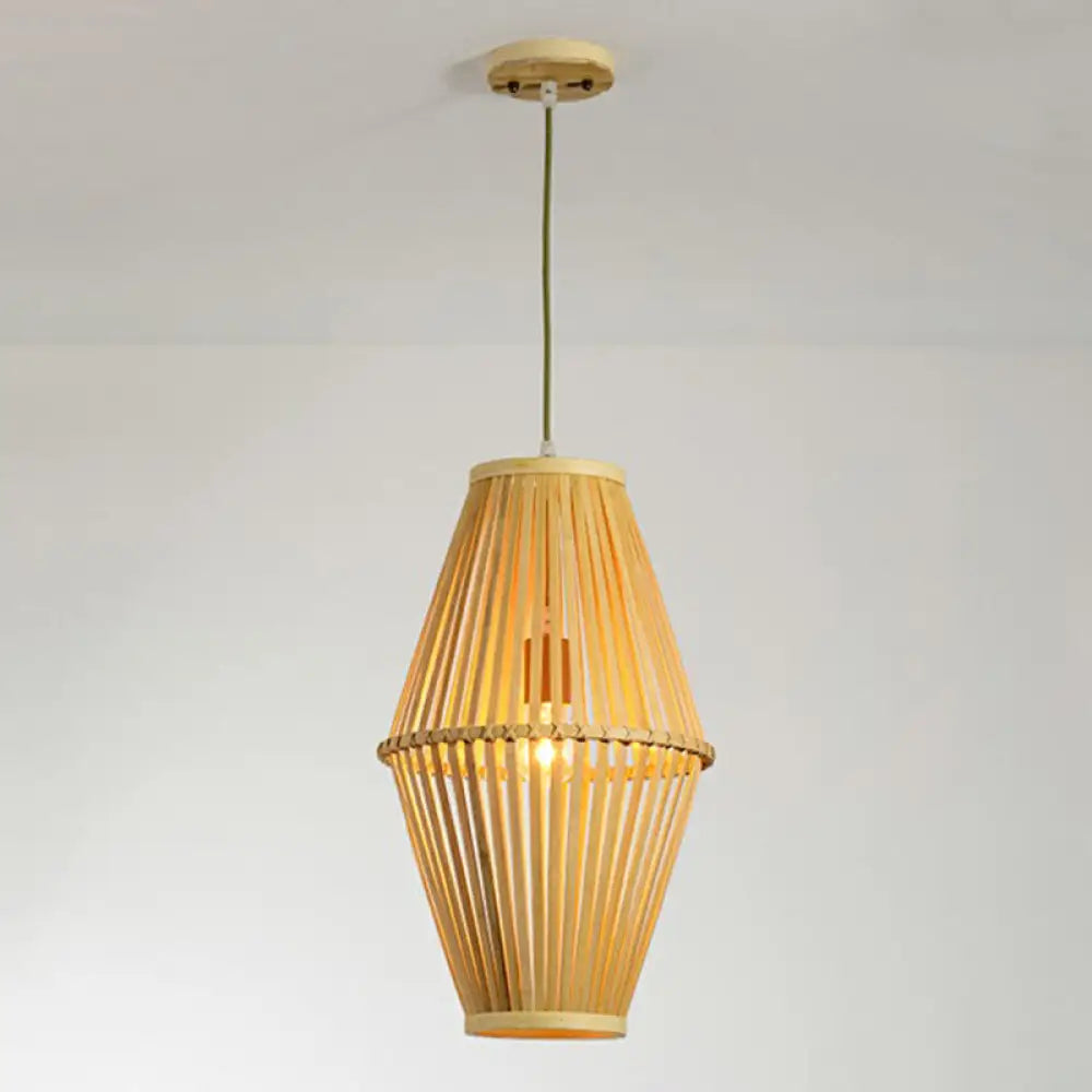 Bamboo Cage Pendant Lamp: Modern Hanging Light In Beige / A