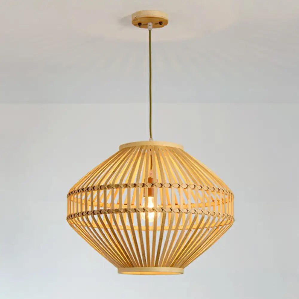 Bamboo Cage Pendant Lamp: Modern Hanging Light In Beige / B