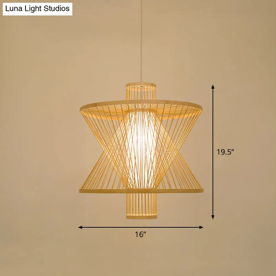 Bamboo Cage Pendant Light For Tearoom - Chinese Style 1 Bulb Beige