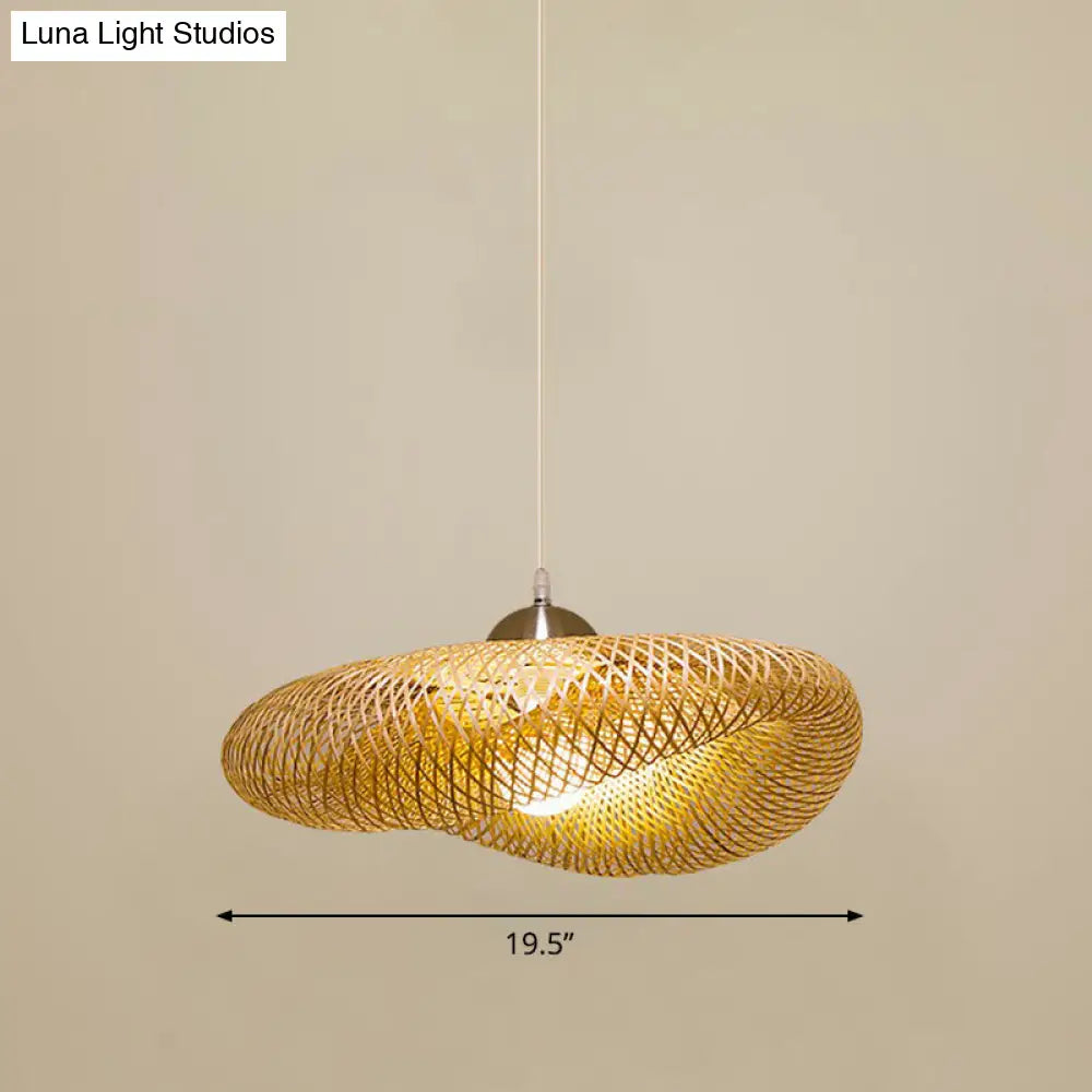 Bamboo Cage Pendant Light For Tearoom - Chinese Style 1 Bulb Beige