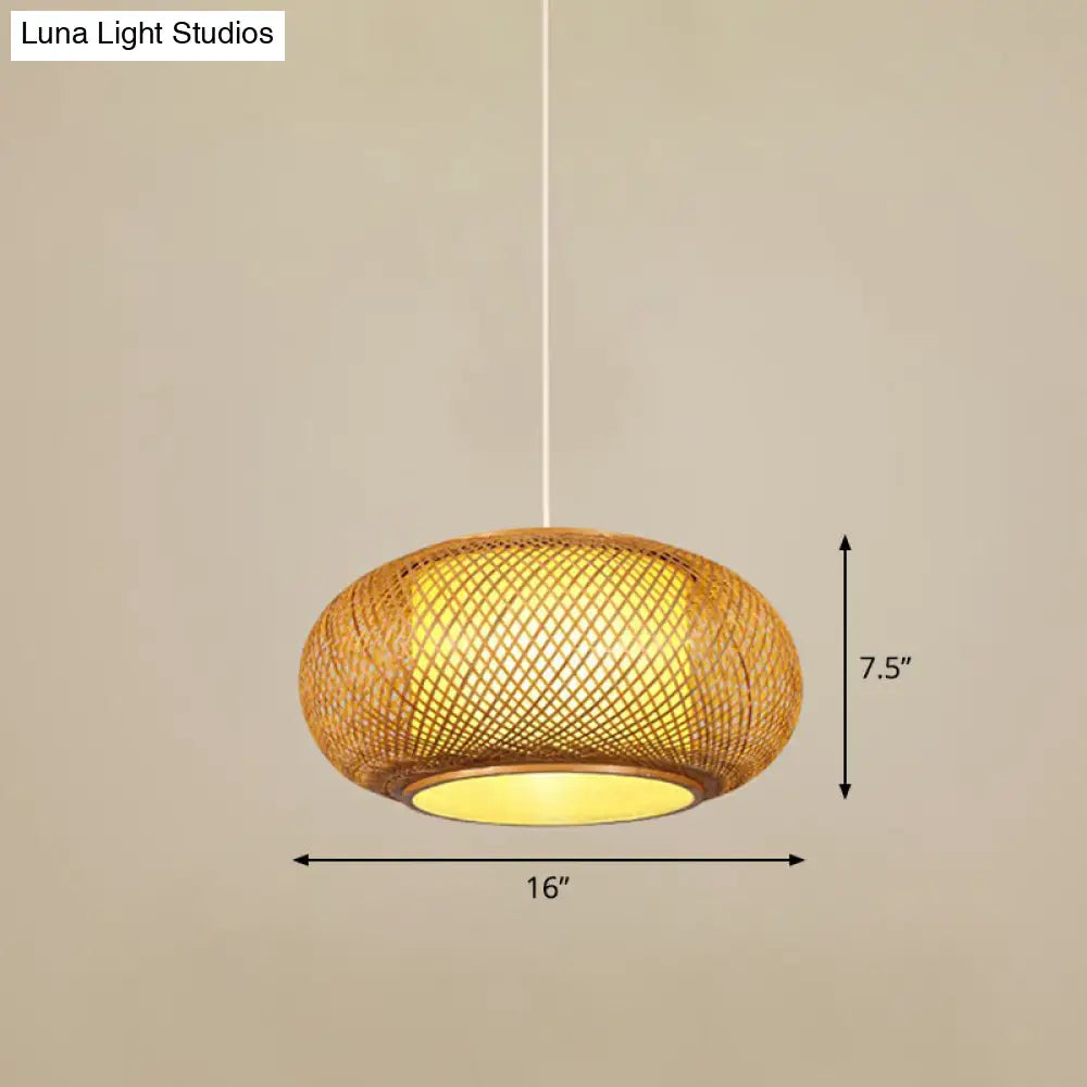 Bamboo Cage Pendant Light For Tearoom - Chinese Style 1 Bulb Beige