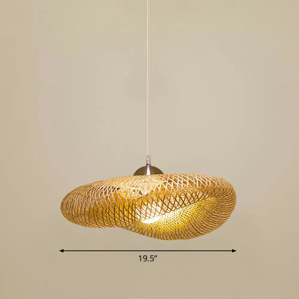 Bamboo Cage Pendant Light For Tearoom - Chinese Style 1 Bulb Beige / A