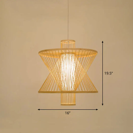 Bamboo Cage Pendant Light For Tearoom - Chinese Style 1 Bulb Beige / B