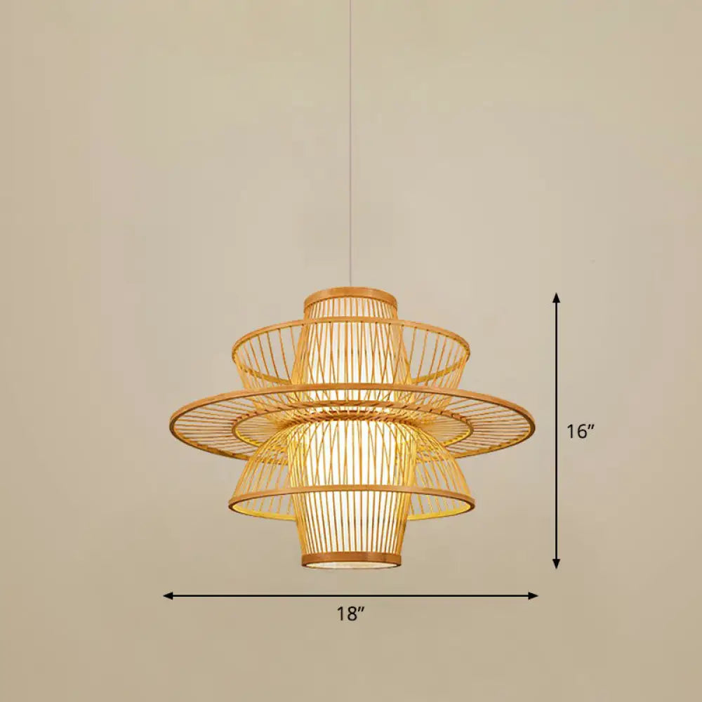 Bamboo Cage Pendant Light For Tearoom - Chinese Style 1 Bulb Beige / C