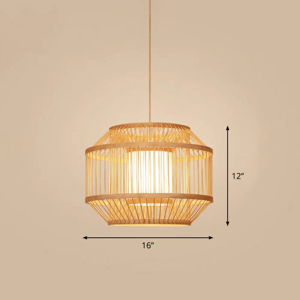 Bamboo Cage Pendant Light For Tearoom - Chinese Style 1 Bulb Beige / E