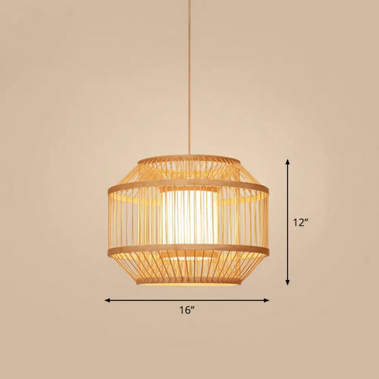 Bamboo Cage Pendant Light For Tearoom - Chinese Style 1 Bulb Beige / E