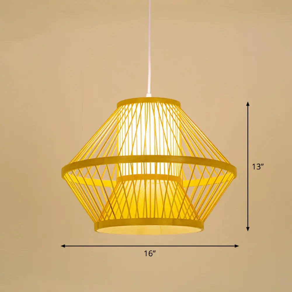 Bamboo Cage Pendant Light For Tearoom - Chinese Style 1 Bulb Beige / F