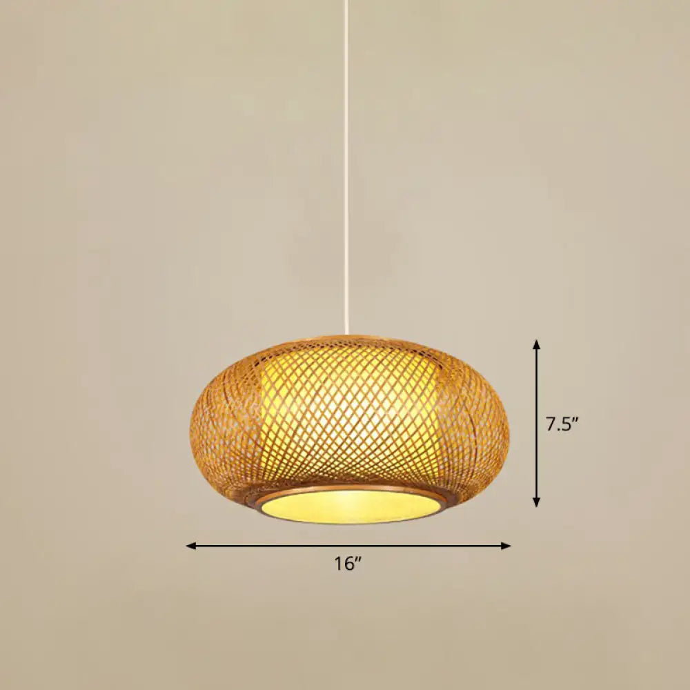 Bamboo Cage Pendant Light For Tearoom - Chinese Style 1 Bulb Beige / H