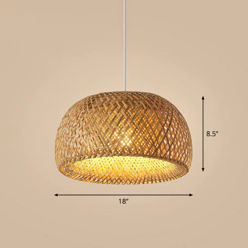 Bamboo Cage Pendant Light For Tearoom - Chinese Style 1 Bulb Beige / I