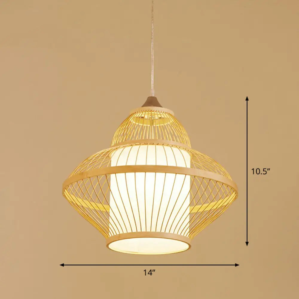 Bamboo Cage Pendant Light For Tearoom - Chinese Style 1 Bulb Beige / J