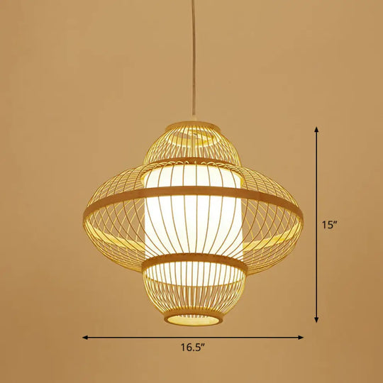 Bamboo Cage Pendant Light For Tearoom - Chinese Style 1 Bulb Beige / O