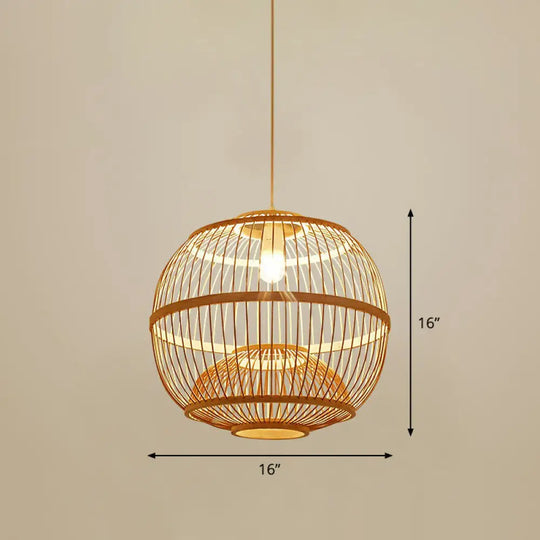 Bamboo Cage Pendant Light For Tearoom - Chinese Style 1 Bulb Beige / P