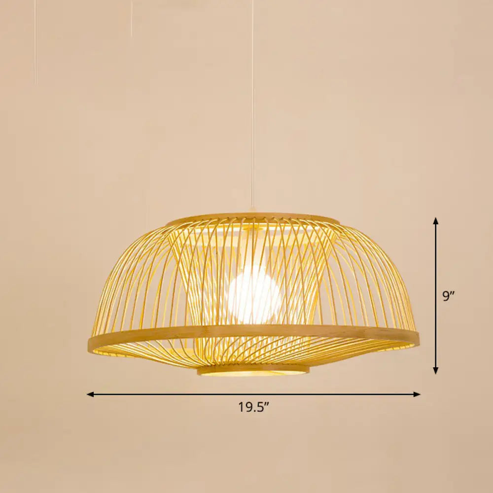 Bamboo Cage Pendant Light For Tearoom - Chinese Style 1 Bulb Beige / Q