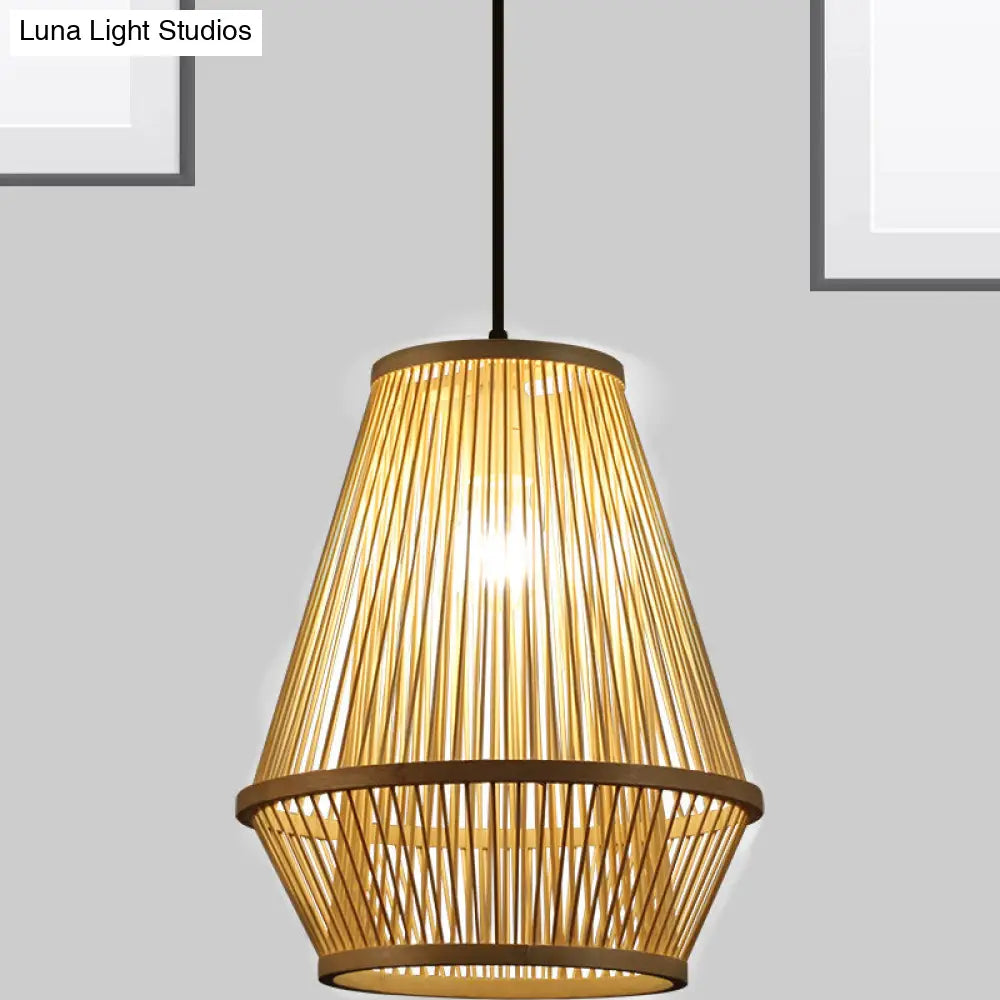 Bamboo Cage Pendant Light With Single Bulb For Modern Décor