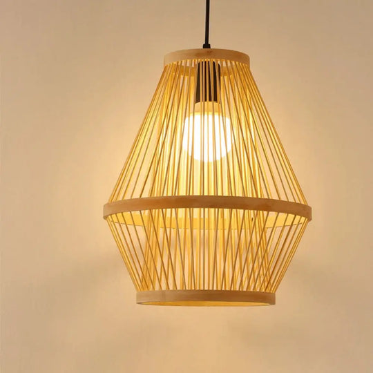 Bamboo Cage Pendant Light With Single Bulb For Modern Décor Wood